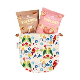 幸福爆到-鸚鵡同樂會球型束口袋+爆米花 2入(口味隨機)